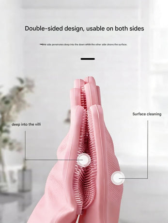Grey Silicone Pet Bathing Gloves - Pink Double-Sided Design for Cats and Dogs - Gentle Massage, Easy Lather, Durable and Waterproof, Ideal for Pet Grooming and Home Use