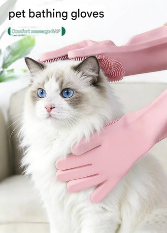 Green Silicone Pet Bathing Gloves - Pink Double-Sided Design for Cats and Dogs - Gentle Massage, Easy Lather, Durable and Waterproof, Ideal for Pet Grooming and Home Use
