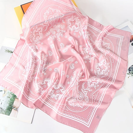 Green and white Women's 70cm Square Scarf - Bohemian Paisley & Vintage Print Collection - Lightweight Satin Feel, Versatile Neck Tie, Head Wrap, Bag Accent, Everyday Elegance, Gift Ready