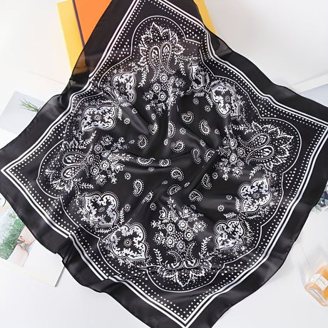 Green and white Women's 70cm Square Scarf - Bohemian Paisley & Vintage Print Collection - Lightweight Satin Feel, Versatile Neck Tie, Head Wrap, Bag Accent, Everyday Elegance, Gift Ready