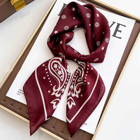 Coffee Women's 70cm Square Scarf - Bohemian Paisley & Vintage Print Collection - Lightweight Satin Feel, Versatile Neck Tie, Head Wrap, Bag Accent, Everyday Elegance, Gift Ready