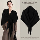 Black Women's Wool Blend Triangle Shawl - 70x180cm Knitted Winter Wrap - Warm Thick Solid Colour Poncho Scarf, Versatile Neck and Shoulder Cover, Everyday Elegance, Gift Ready