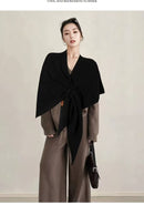 Black Women's Wool Blend Triangle Shawl - 70x180cm Knitted Winter Wrap - Warm Thick Solid Colour Poncho Scarf, Versatile Neck and Shoulder Cover, Everyday Elegance, Gift Ready