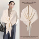 Off white Women's Wool Blend Triangle Shawl - 70x180cm Knitted Winter Wrap - Warm Thick Solid Colour Poncho Scarf, Versatile Neck and Shoulder Cover, Everyday Elegance, Gift Ready