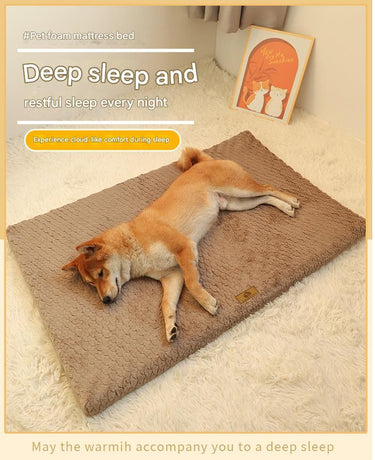 Pink S size Pet Dog Bed Mat - Plush Short Fur Cover with Wave Foam Padding - Washable Removable Cover, Non-Slip Base, Warm Winter Cushion for Dogs and Cats, Multiple Sizes