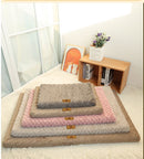 Grey L size Pet Dog Bed Mat - Plush Short Fur Cover with Wave Foam Padding - Washable Removable Cover, Non-Slip Base, Warm Winter Cushion for Dogs and Cats, Multiple Sizes