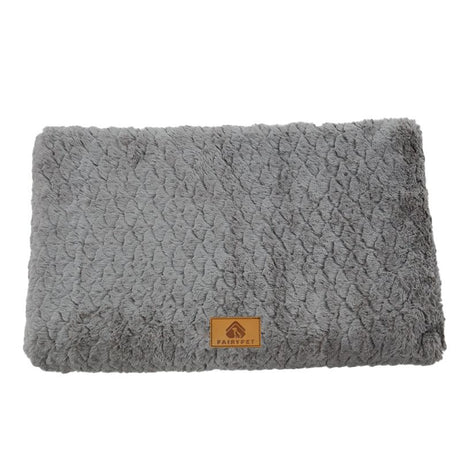 Grey XL size Pet Dog Bed Mat - Plush Short Fur Cover with Wave Foam Padding - Washable Removable Cover, Non-Slip Base, Warm Winter Cushion for Dogs and Cats, Multiple Sizes