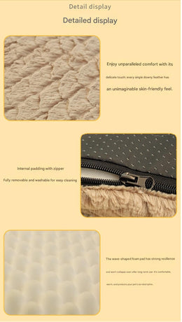 Grey XL size Pet Dog Bed Mat - Plush Short Fur Cover with Wave Foam Padding - Washable Removable Cover, Non-Slip Base, Warm Winter Cushion for Dogs and Cats, Multiple Sizes