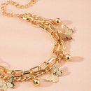 Aureate Butterfly Charm Layered Chain Bracelet - Gold and Silver Alloy Finish - Adjustable Double Strand Design, Lightweight Everyday Wear, Gift Ready，Gift Box Set