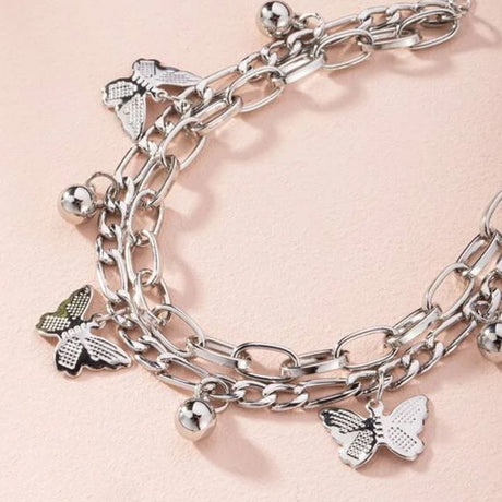 Aureate Butterfly Charm Layered Chain Bracelet - Gold and Silver Alloy Finish - Adjustable Double Strand Design, Lightweight Everyday Wear, Gift Ready，Gift Box Set
