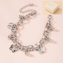 Silvery Butterfly Charm Layered Chain Bracelet - Gold and Silver Alloy Finish - Adjustable Double Strand Design, Lightweight Everyday Wear, Gift Ready，Gift Box Set