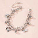 Silvery Butterfly Charm Layered Chain Bracelet - Gold and Silver Alloy Finish - Adjustable Double Strand Design, Lightweight Everyday Wear, Gift Ready，Gift Box Set