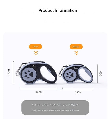 Black Automatic Retractable Dog Leash -  5M Extendable Lead with One-Handed Brake Lock - ABS Casing, Ergonomic Grip, Tangle-Free Nylon Tape, Outdoor Walking Essential