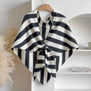 Black Striped Women's  Triangle Shawl Cape - Soft Knit Faux Cashmere Poncho Wrap, Lightweight Warm Pullover for Office Travel & Daily Wear