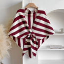Red Striped Women's  Triangle Shawl Cape - Soft Knit Faux Cashmere Poncho Wrap, Lightweight Warm Pullover for Office Travel & Daily Wear