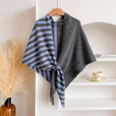 Black and Grey Color blocking Striped Women's  Triangle Shawl Cape - Soft Knit Faux Cashmere Poncho Wrap, Lightweight Warm Pullover for Office Travel & Daily Wear