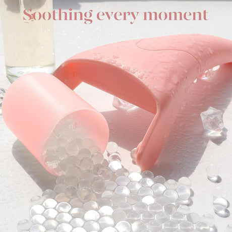 Light Pink Face Ice Roller with Gel Cooling Head- Reusable PP and Gel Cold Massage Tool for De-Puffing, Soothing, and Refreshing Skin, Easy to Freeze, Comfortable Grip, Daily Skincare Essential