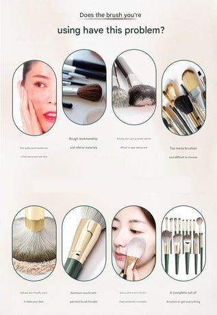 14-Piece Green Simple Packaging Synthetic Fibre Makeup Brush Set - Soft Bristles, Long Handles, Complete Face and Eye Kit, Beginner Friendly Beauty Tools for Foundation, Blush, and Eyeshadow Application