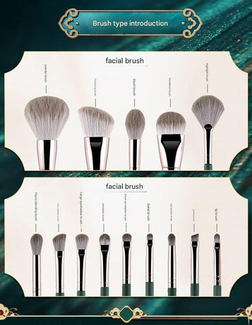 14-Piece Green  storage bucketSynthetic Fibre Makeup Brush Set - Soft Bristles, Long Handles, Complete Face and Eye Kit, Beginner Friendly Beauty Tools for Foundation, Blush, and Eyeshadow Application