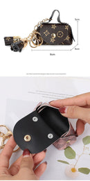 Brown Cute Mini PU Leather Coin Pouch with Tassel Keychain - Printed Pattern Earphone Holder, Small Key Bag for Women, Lightweight Everyday Accessory