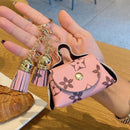 Brown Cute Mini PU Leather Coin Pouch with Tassel Keychain - Printed Pattern Earphone Holder, Small Key Bag for Women, Lightweight Everyday Accessory