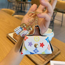 White Cute Mini PU Leather Coin Pouch with Tassel Keychain - Printed Pattern Earphone Holder, Small Key Bag for Women, Lightweight Everyday Accessory