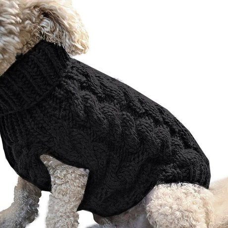 Black XL size Cosy Cable Knit Dog Jumper -  Warm Winter Pet Clothing, Soft High Neck Design, Small to Medium Dogs, Easy Wear Pullover Style, Ideal for Chilly Evenings and Outdoor Walks