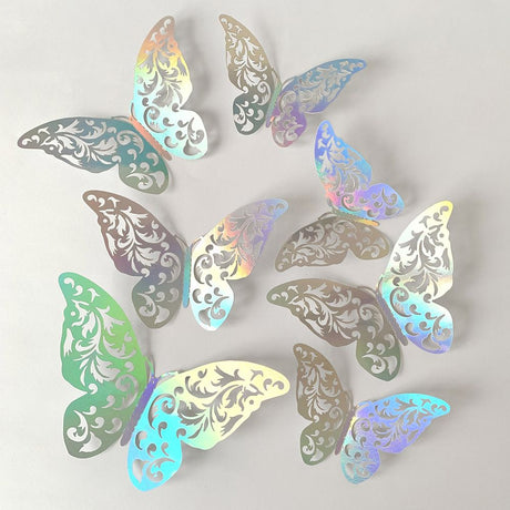 3D Butterfly Wall Stickers - Iridescent Silver Paper - 72pcs Set, Hollow Cut Design, Removable Decor for Home, Party, Wedding, Kids Room, Easy Peel and Stick-Style B