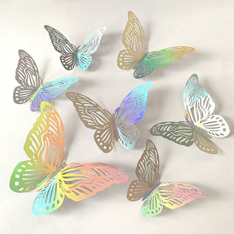 3D Butterfly Wall Stickers - Iridescent Silver Paper - 72pcs Set, Hollow Cut Design, Removable Decor for Home, Party, Wedding, Kids Room, Easy Peel and Stick-Style C
