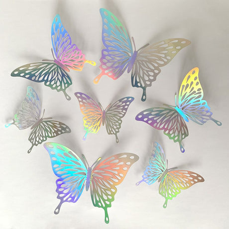 3D Butterfly Wall Stickers - Iridescent Silver Paper - 72pcs Set, Hollow Cut Design, Removable Decor for Home, Party, Wedding, Kids Room, Easy Peel and Stick-Style D