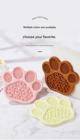 Light Yellow Silicone Slow Feeder Lick Mat for Dogs and Cats - Paw Shaped Non Slip Pet Bowl with Suction Cups - BPA Free, Dishwasher Safe, Freezer Safe, Anxiety Relief, Easy Clean, 20x17cm - Pink, Brown, Yellow