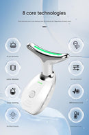 White Neck and Face Massager - 3 Colour Light Therapy, EMS Microcurrent, Vibration & Heat - Rechargeable Anti-Ageing Device for Wrinkles, Neck Lines, Jawline & Skin Tightening - Portable Home Beauty Tool