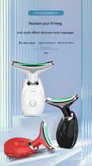 Black Neck and Face Massager - 3 Colour Light Therapy, EMS Microcurrent, Vibration & Heat - Rechargeable Anti-Ageing Device for Wrinkles, Neck Lines, Jawline & Skin Tightening - Portable Home Beauty Tool