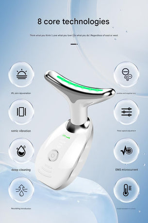 Black Neck and Face Massager - 3 Colour Light Therapy, EMS Microcurrent, Vibration & Heat - Rechargeable Anti-Ageing Device for Wrinkles, Neck Lines, Jawline & Skin Tightening - Portable Home Beauty Tool