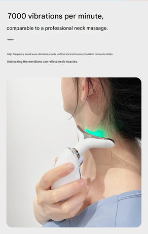 Red Neck and Face Massager - 3 Colour Light Therapy, EMS Microcurrent, Vibration & Heat - Rechargeable Anti-Ageing Device for Wrinkles, Neck Lines, Jawline & Skin Tightening - Portable Home Beauty Tool