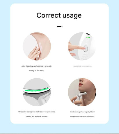 Red Neck and Face Massager - 3 Colour Light Therapy, EMS Microcurrent, Vibration & Heat - Rechargeable Anti-Ageing Device for Wrinkles, Neck Lines, Jawline & Skin Tightening - Portable Home Beauty Tool