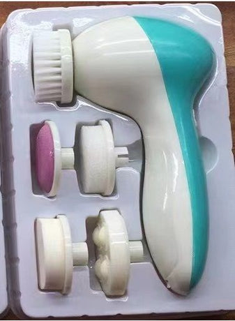 Green 5-in-1 Electric Facial Cleansing Brush - Rotating Face Scrubber with 5 Interchangeable Heads for Deep Pore Cleaning, Exfoliating & Massaging - Battery Operated (2 x AA, Not Included)