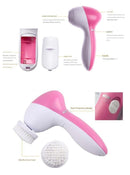 Blue 5-in-1 Electric Facial Cleansing Brush - Rotating Face Scrubber with 5 Interchangeable Heads for Deep Pore Cleaning, Exfoliating & Massaging - Battery Operated (2 x AA, Not Included)