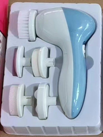 Blue 5-in-1 Electric Facial Cleansing Brush - Rotating Face Scrubber with 5 Interchangeable Heads for Deep Pore Cleaning, Exfoliating & Massaging - Battery Operated (2 x AA, Not Included)