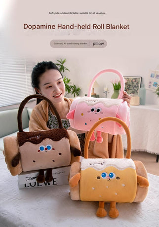 Black Cat 80*100cm Cartoon Hand-Carry Roll-Up Blanket - Plush Flannel Nap Blanket with Pillow Function, Portable Office & Travel Throw for Home, Car, and Sofa Use - Soft, Machine Washable, Multi-Scene Use