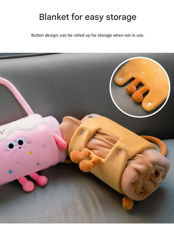 Black Cat 100*170cm Cartoon Hand-Carry Roll-Up Blanket - Plush Flannel Nap Blanket with Pillow Function, Portable Office & Travel Throw for Home, Car, and Sofa Use - Soft, Machine Washable, Multi-Scene Use