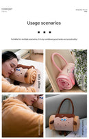 Brown 100*170cm Cartoon Hand-Carry Roll-Up Blanket - Plush Flannel Nap Blanket with Pillow Function, Portable Office & Travel Throw for Home, Car, and Sofa Use - Soft, Machine Washable, Multi-Scene Use