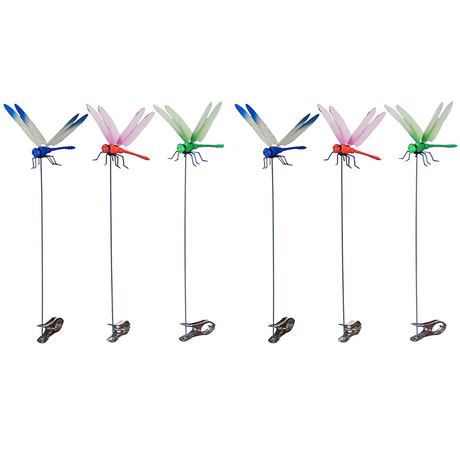 6-piece Blue and Red and Green 3D Dragonfly Clip  - Adjustable Wings, Multi-Colour PVC Garden Decor for Outdoor Camping, Fishing & Home Use