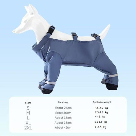 Grey S size Pet Waterproof Full-Body Dust-Proof Pants with Belly Coverage - Adjustable Straps, 4-Leg Protection for Small Dogs, Easy Clean Outdoor Wear