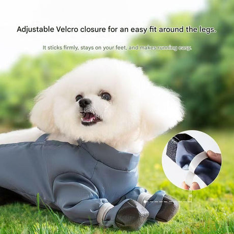 Grey M size Pet Waterproof Full-Body Dust-Proof Pants with Belly Coverage - Adjustable Straps, 4-Leg Protection for Small Dogs, Easy Clean Outdoor Wear