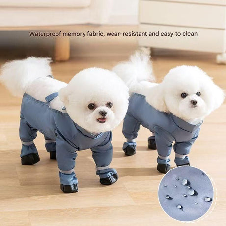 Grey XXL size Pet Waterproof Full-Body Dust-Proof Pants with Belly Coverage - Adjustable Straps, 4-Leg Protection for Small Dogs, Easy Clean Outdoor Wear