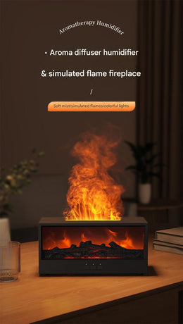 White casing 3D Flame Effect Aroma Diffuser and Humidifier - Desktop Fireplace Design with Realistic LED Fire, 7-Color Mood Lighting, and Silent Ultrasonic Mist - Ideal for Bedroom, Living Room, Office, and Yoga Spaces - Includes Timer and Auto Shut-Off
