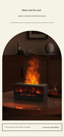 White casing 3D Flame Effect Aroma Diffuser and Humidifier - Desktop Fireplace Design with Realistic LED Fire, 7-Color Mood Lighting, and Silent Ultrasonic Mist - Ideal for Bedroom, Living Room, Office, and Yoga Spaces - Includes Timer and Auto Shut-Off