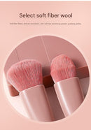 Red 5-Piece Compact Makeup Brush Set with Mirror - Synthetic Fibre Travel Case with Foundation, Powder & Blush Brushes - Portable Beauty Tool Kit for On-the-Go Touch-Ups