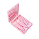 Pink 5-Piece Compact Makeup Brush Set with Mirror - Synthetic Fibre Travel Case with Foundation, Powder & Blush Brushes - Portable Beauty Tool Kit for On-the-Go Touch-Ups